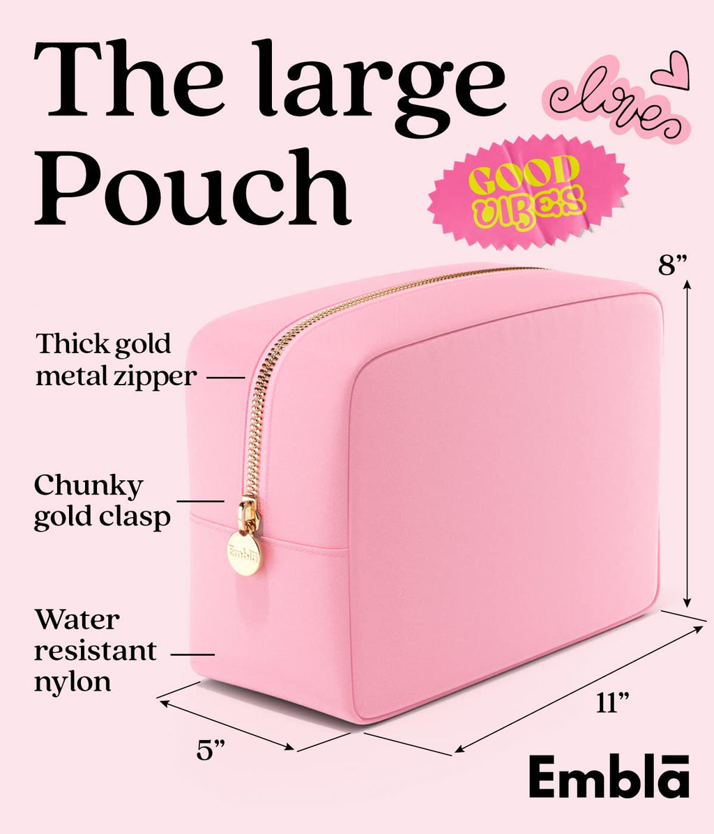 Embla Large Makeup Bag and Waterproof Nylon Travel Toiletry Bag, Large Capacity Cosmetic Zipper Pouch, Light Pink