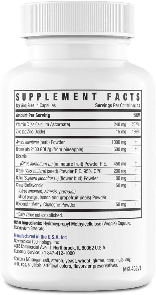 BruiseMD Bromelain 500 mg, Zinc & Vitamin C for Bruises & Swelling, 14-Day