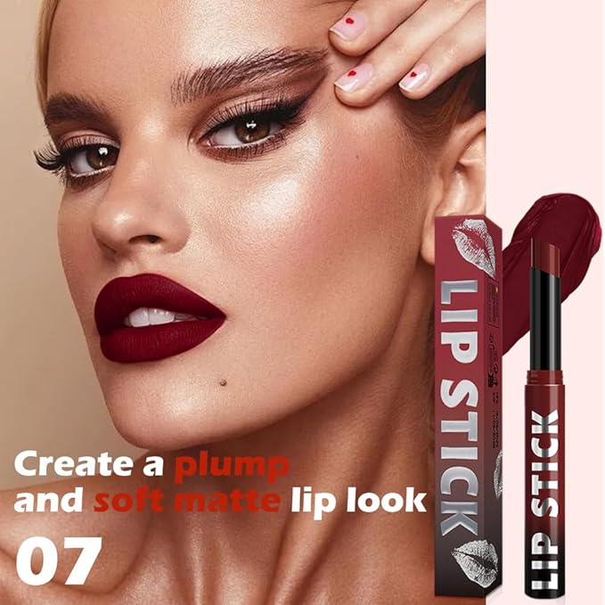 QIDSTERS Matte Lipstick Crayon for Women, Cherry Red Lip Stick Pencil 24 Hour Long Lasting Waterproof, Non-Drying Hydrating Formula Lip Gloss Makeup, Vegan & Cruelty-Free, 07