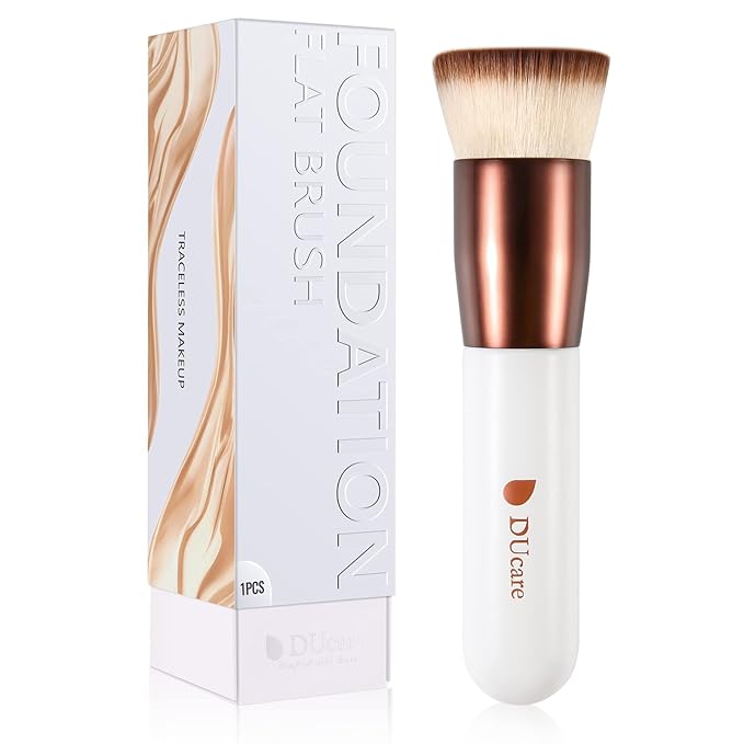 DUcare Foundation Brush,Flat Top Kabuki Brush Synthetic Professional Makeup Brush Liquid Blending Mineral Powder Buffing Stippling Makeup Tools, Rose Golden/White