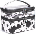 imerelez Double-layer Cosmetic Bag Makeup Bag Travel Makeup Bag Makeup Bags for Women Cosmetics Cases Portable Waterproof Foldable (Cow Print)