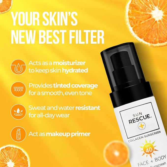 Sun Rescue SPF 40 Tinted Moisturizer -Face & Body, 2-Pack | Collagen + Vitamin C Broad Spectrum UVA/UVB Protection | Hydrating Sheer Tint for Healthy, Radiant Skin | 2 x 80ml