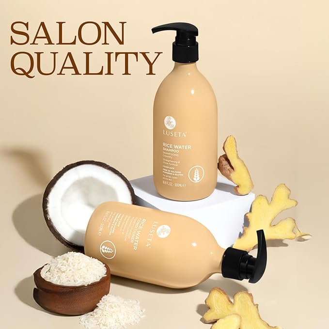 Luseta Rice Water Shampoo and conditioner Set Protein Repair Strengthening & Nourishing Shine for Heat Damaged All Hair Types Hydrating & Frizz Control for Women and Men 16.9oz*2