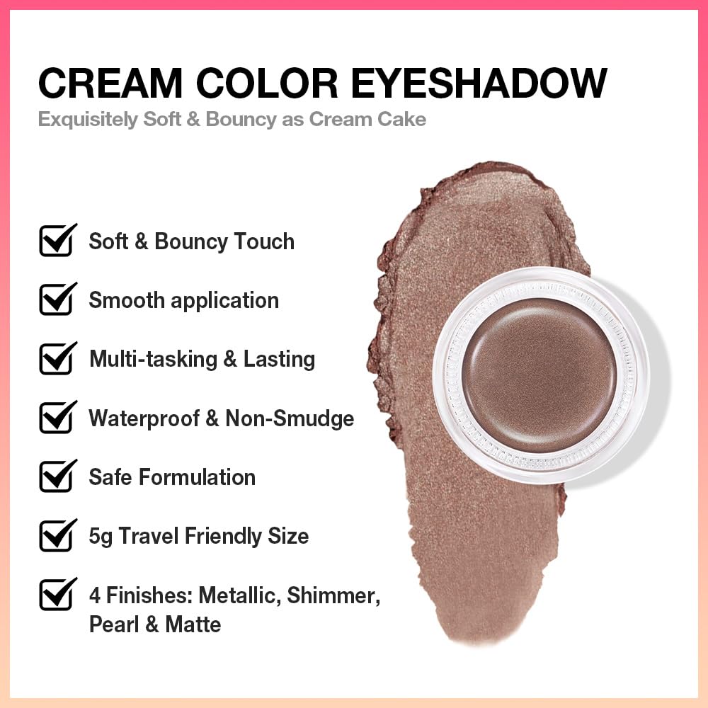 FeiCuiYun Cream Glitter Bronze Shimmer Metallic Eyeshadow Palette Makeup, Natural Single Mini Instant Holographic Eyeshadow For Women, Sombras Crema Para Ojos, Talc, Paraben & Cruelty Free, 20