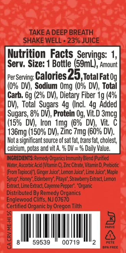 Remedy Organics Immunity Plus Shot, Protect Me | Boost Energy, Brain Function, Detoxification, and Metabolism | Brain Juice | Certified-Organic Ingredients