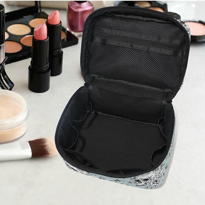 MNSRUU Skull Makeup Bag, Vintage Goth Skull Butterfly Makeup Organizer Bags Toiletry Bag Box Travel Cosmetic Bag Make Up Train Case for Women Teen Girl Ladies