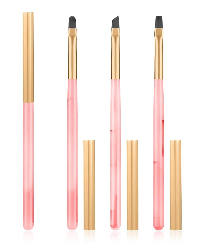 AMilHiTon 3PCS Nail Polish Clean Up Brush, Round/Flat/Angled, Emerald Pink