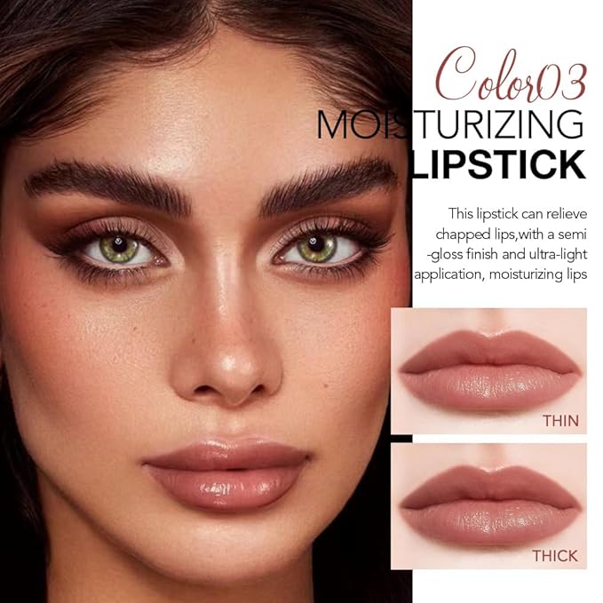 Warm Brown Nude Tinted Lip Balm, Hydrating Sheer Soft Matte Finish Lipstick for Women, Creamy Natural Color Lip Tint Balm Lightweight And Non-greasy Lip Glow Long Lasting Waterproof for Dry Lips 03#