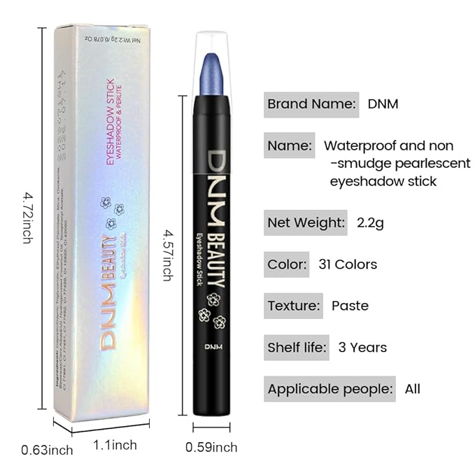 Sapphire Blue Shimmer Cream Eye Shadow Stick Makeup for Women, Blue Shimmer Eyeliner Pencil Eyeshadow Brightener Stick for Eyes, Waterproof Eyeshadow Applicator Blendable sombras para ojos 64