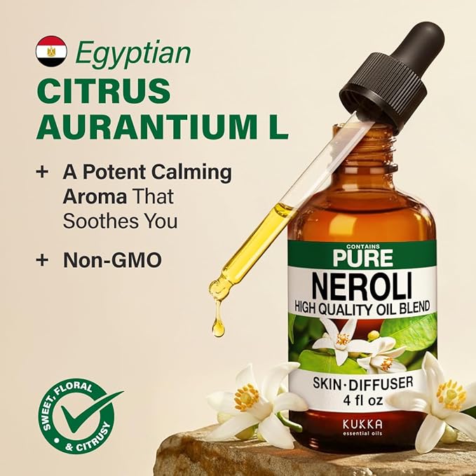 100% Pure Neroli Oil - 4 Fl Oz Neroli Essential Oil for Hair, Skin, Diffuser, Aromatherapy & DIY Soap Making Scent