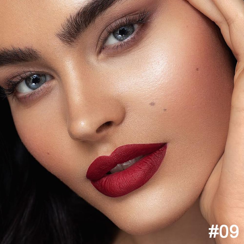 HHLTOH 2-in-1 Burgundy Red Lip Liner and Lipstick for Women, Matte Long Lasting Waterproof Lip Color, Dual Ended Lip Pencil & Lipstick Combo, Smooth Non-Drying Lip Makeup, Vegan & Cruelty-Free