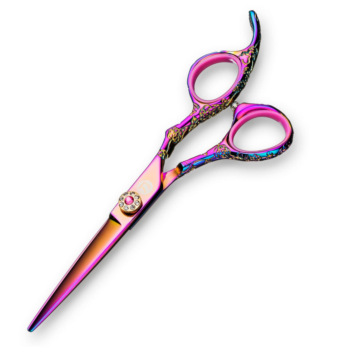 Saki Shears 6 Inch Set of Hair Cutting and Thinning Scissors With Flower Design on Handle and Finger Holes - 440C Stainless Steel - Professional Hair Cutting Set (Silver)