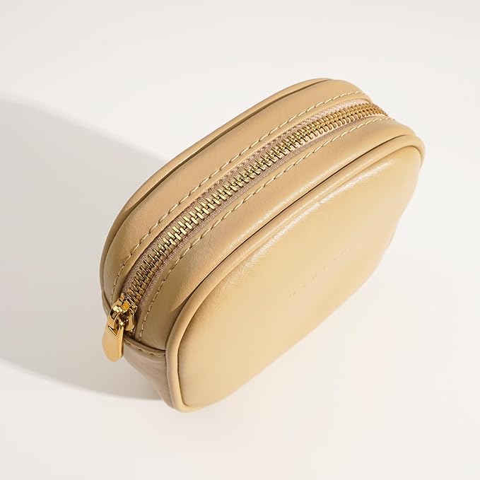 Benfan Leather Cosmetic Bag for Women Small Zipper Makeup Bag for Purse Waterproof Travel Makeup Organizer Charger Storage Pouch Color Yellow