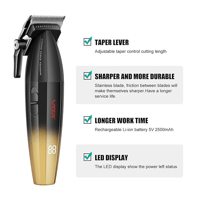 VGR 003 Professional Hair Clippers for Men with Clipper Trimmer Set, Gold