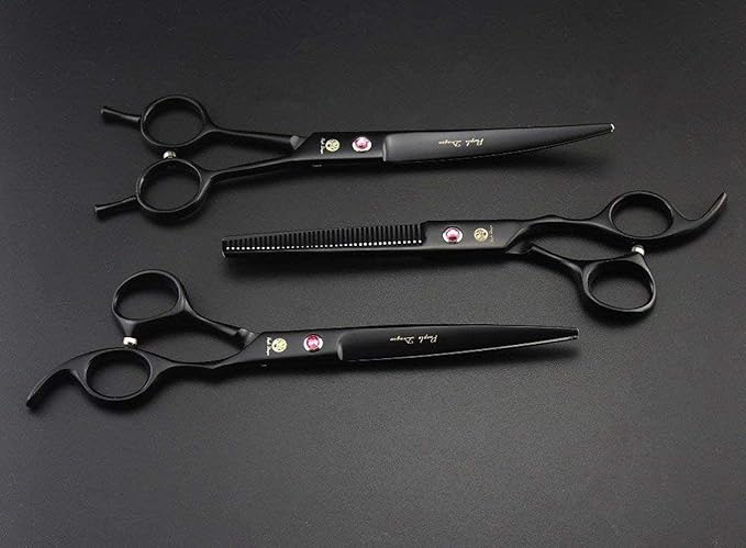 Purple Dragon 7" Dog Grooming Scissors Set with Rhinestone Accent - Black