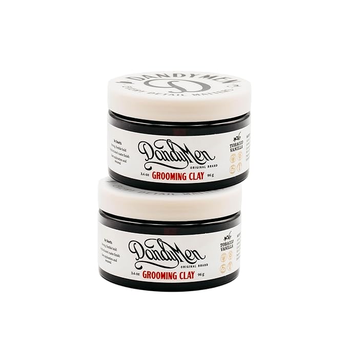 DandyMen Strong Hold Matte Hair Clay for Men – Natural Finish Styling Kaolin Clay – Firm Hold, No Shine – 3.4 oz, 2-Pack
