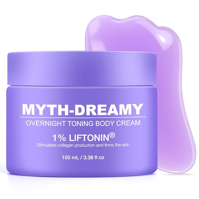 MythosFlow Overnight Toning Body Cream with Gua Sha Tool, Firming Lotion for Loose Skin & Improve Cellulite Appearance, Skin Tightening Cream for body, Belly, Arms, Thighs - 3.38 fl.oz