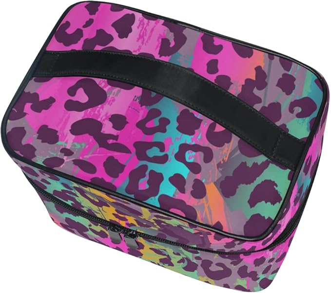MNSRUU Makeup Bag, Colorful Leopard Print Travel Makeup Organizer Bag Cosmetic Cases Toiletry Bags for Girl Women Ladies
