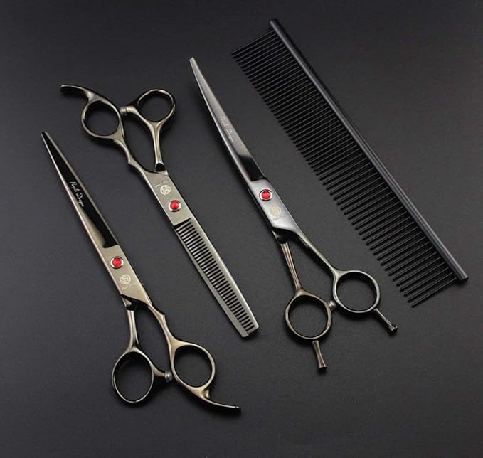 Purple Dragon 7" Dog Grooming Scissors Set with Rhinestone Accent - Gray