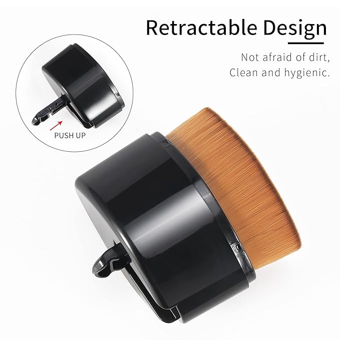 ENZO KEN Retractable Flat Foundation Brush for Liquid Makeup with Cover, Liquid Foundation Brush, Flat Makeup Brush for Liquid Foundation, Cream Contour Brush for Cream Makeup. - Black, 55R