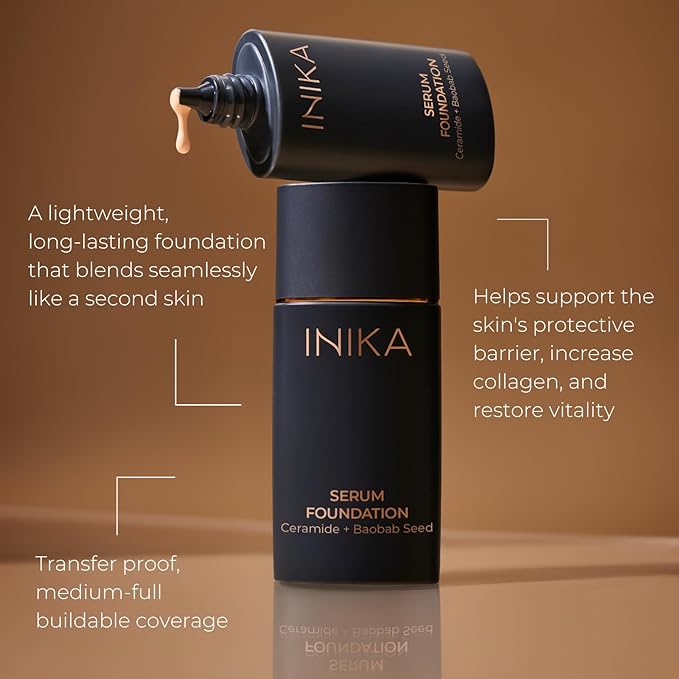 Organic Serum Foundation | Vegan, Buildable Coverage, Weightless Second Skin Feel, Transfer Proof with Skincare Ingredients in Sustainable Packaging. Brilliant 25ml