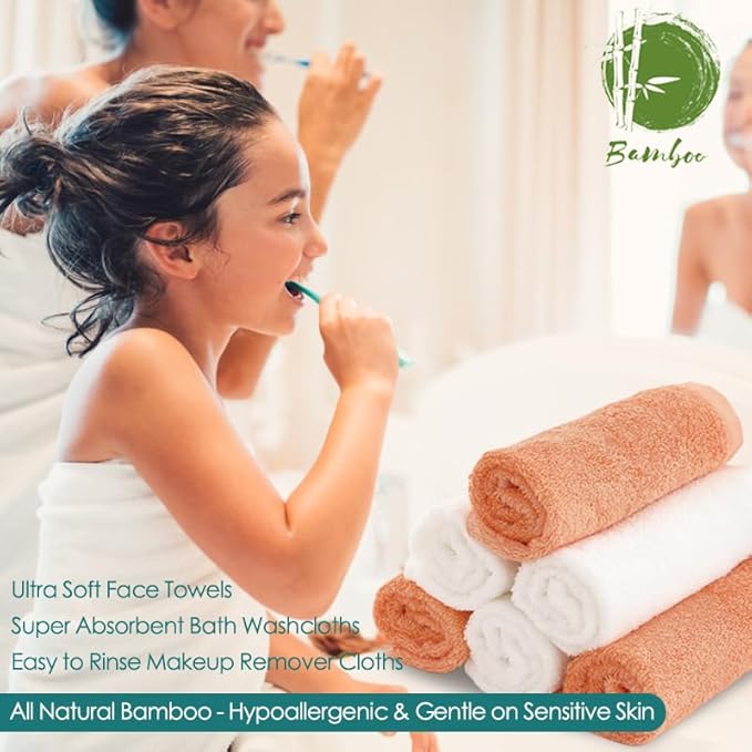 Wash Cloths 12 Pack,Face Towel for Sensitive Skin,13''x13'',White+Orange