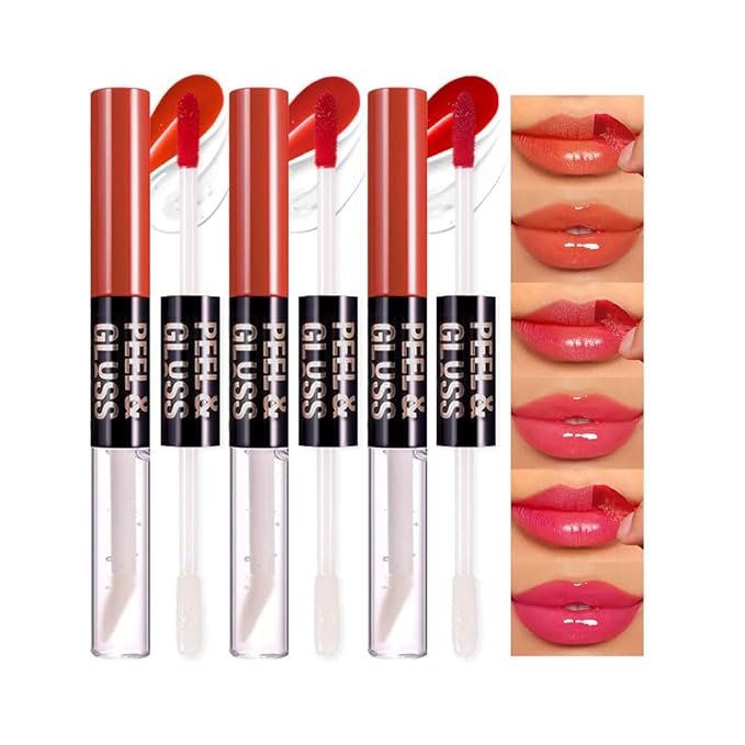 B12 3Pcs Peel Off Lip Gloss Tattoo and Lip Oil, Lip Stain Peel Off Masque - Peel Off Lip Tint,Long Lasting Waterproof Transfer-proof Lip Mask Lip Gloss Peel Off Lip Liner,Stay Lip Makeup 01#+02#+04#