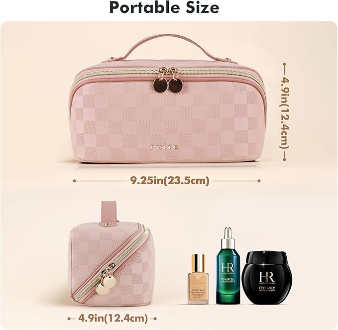 Prite Makeup Bag Travel Toiletry Bag Open Flat Cosmetic Organizer for Women