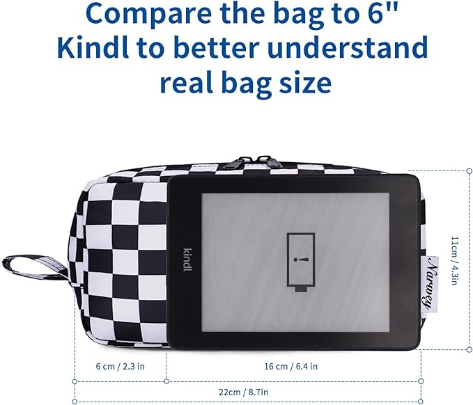 Narwey Checkered Makeup Bag, Travel Cosmetic Bag Organizer, Toiletry Bag Make Up Bags with Organized Pockets for Women (Black Checkerboard, Large)