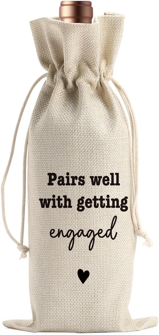 BARREEMO Engagement Wine Gift Bag Wedding Engaged Gifts for Newlyweds Couple Women Men Bridal Shower Gifts for Bride and Groom Pairs Well with Wedding Planning Getting Engaged Wine Bags