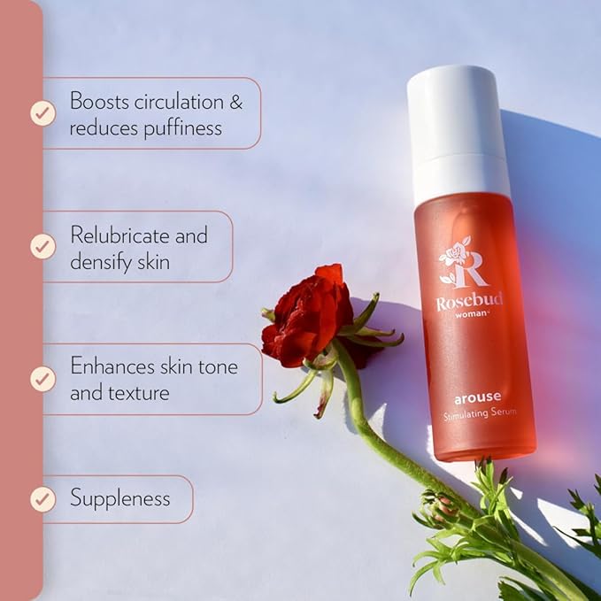 Rosebud Woman Arouse Stimulating Arousal Serum for Women – 3-in-1 Promotes Natural Lubrication, Plumping & Tingling Sensation – Plant-Based, Vegan, OBGYN-Approved Intimate Serum (1 oz)