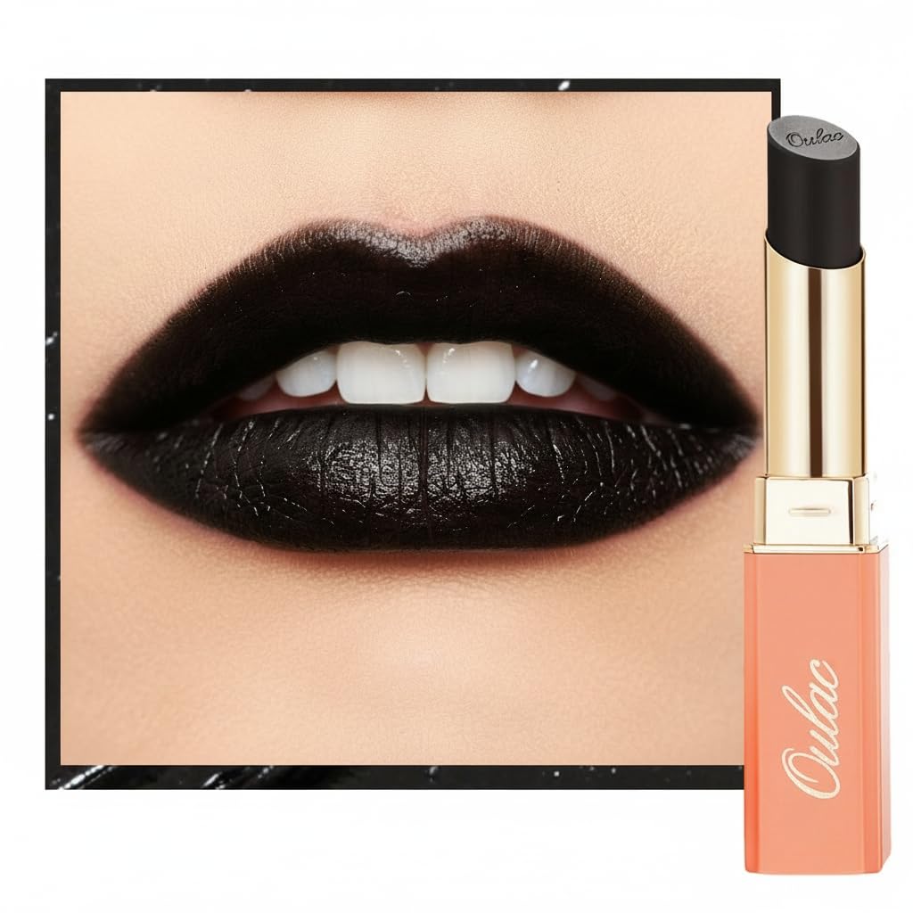 Oulac Black Lipstick for Women, Halloween Matte Lipsticks, Full Coverage Lip Color, Satin Matte Finish, Cream Texture, Hydrating, Infused with Hyaluronic Acid, Vegan & Clean Beauty 4g SG16