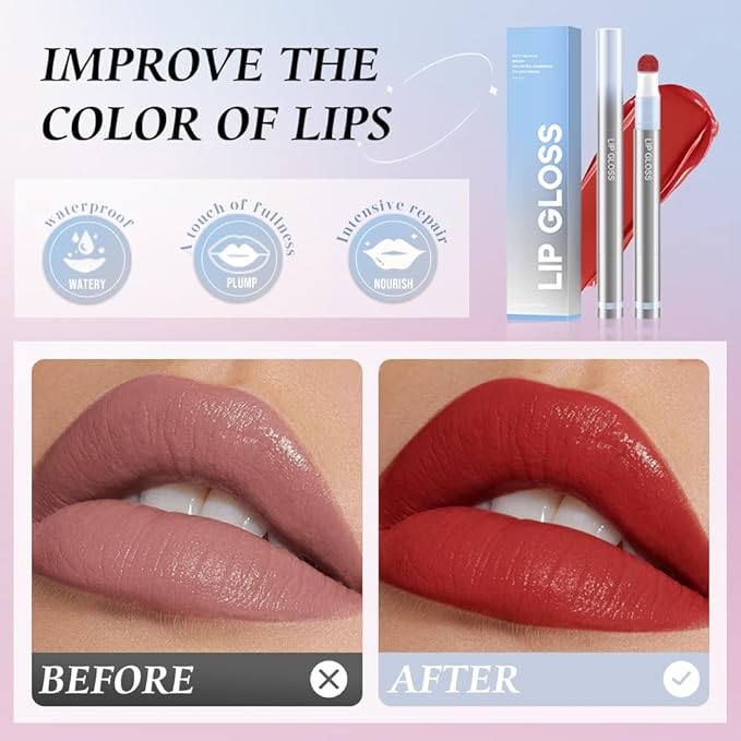 Hxssll Cushion Lip Gloss Matte Lip Tint – Long-Lasting Lightweight Color, Soft Plush Applicator for Gradient Blurred Lips, Non-Sticky Velvet Finish Hydrating Lip Stain 03#–Brick Red