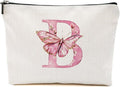 CSHVJ Initial Makeup Bag Pink Butterfly B Personalized Cosmetic Bag Monogrammed Gifts for Women Girls Bride Boss Monogram Zipper Pouch for Friendship Mothers Day Birthday Wedding Bridal Shower Gifts