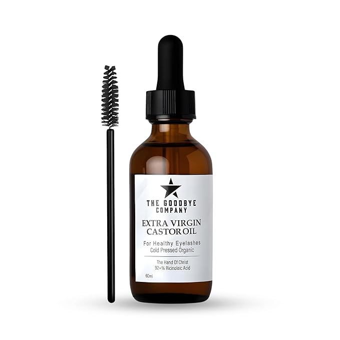 The Goodbye Company USDA Organic Castor Oil for Eyelashes and Eyebrows Growth, 100% Pure Cold-Pressed, Hexane-Free 60ml with Applicator, Handcrafted in Florida for Hair, Skin & Lashes