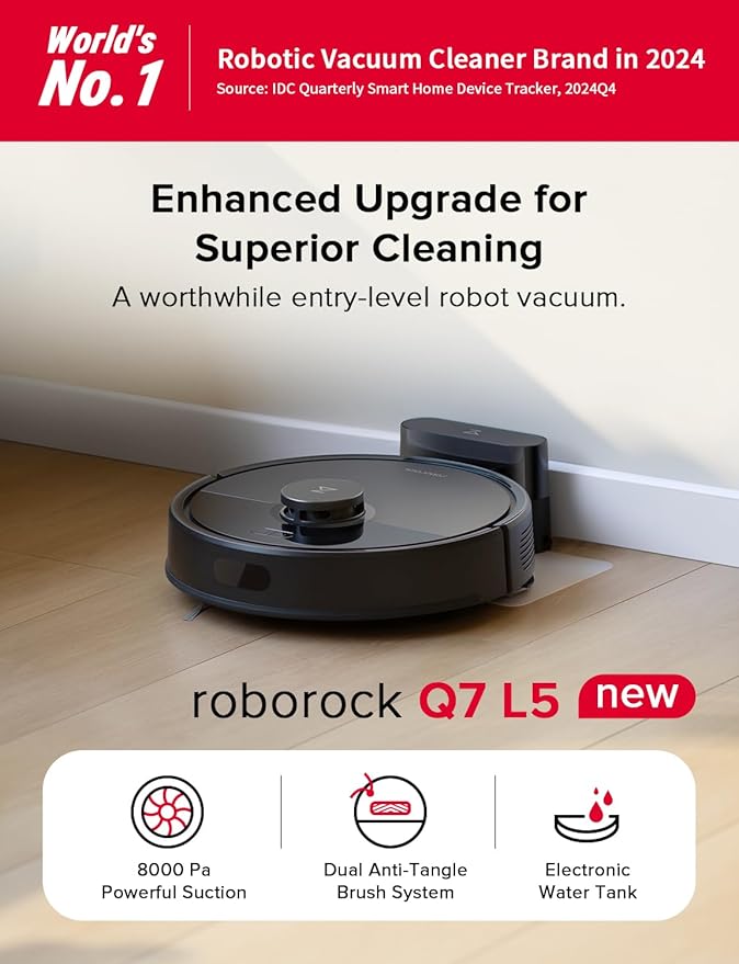 roborock Q7 L5 Robot Vacuum and Mop Combo, 8,000Pa Suction