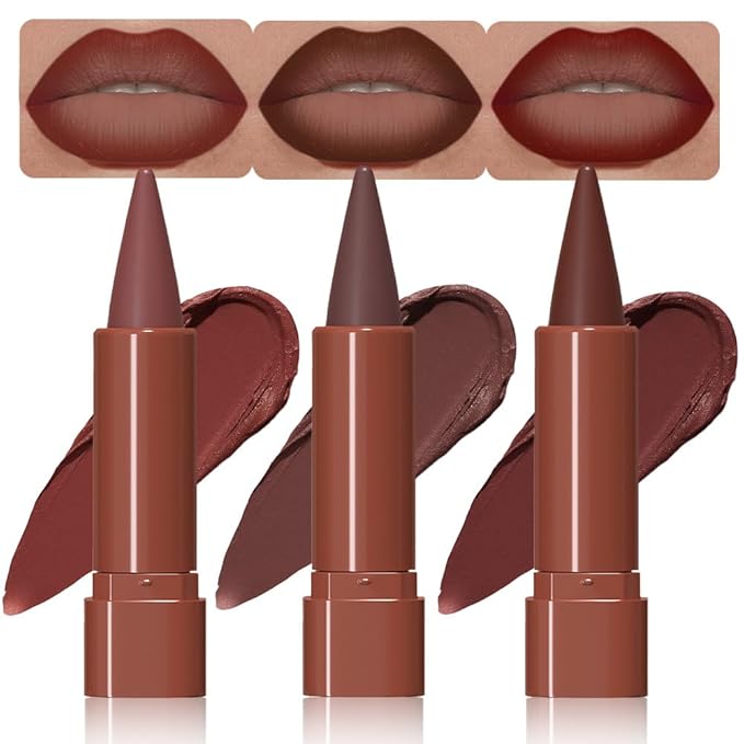 BINGBRUSH Lip Liner Set,Matte Lipstick Pencil,Cone Tip for Line&Fill, 3pcs