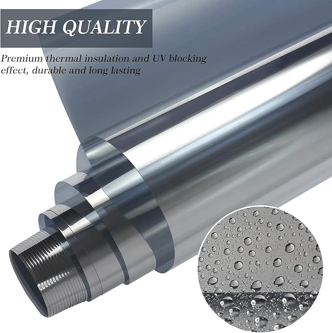 HIDBEA One Way Privacy Window Film, Daytime Privacy Sun Blocking Anti UV Reflective Window film Heat Control Static Cling Window Tint film for Home and Office, Silver, 35.4 x 196.8 Inch