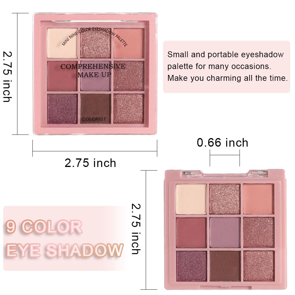 CAKAILA 9 Colors Colorful Eyeshadow Palette Makeup,Rose Gold Brown Purple Nude Matte Shimmer Neutral Eye Shadow Powder Palette,Naturing-Looking Long Lasting Waterproof