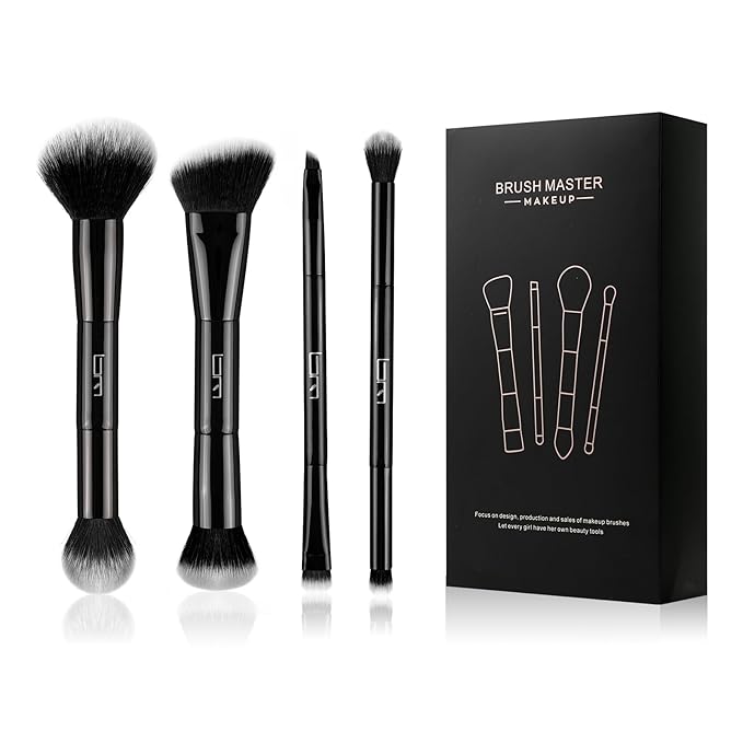 Brush Master 4Pcs Duo End Makeup Brushes, Foundation, Powder, Contour, Concealer, eye makeup Brush, Double-ended Multi-functional Synthetic Cosmetic Tools Makeup Brushes(Black)