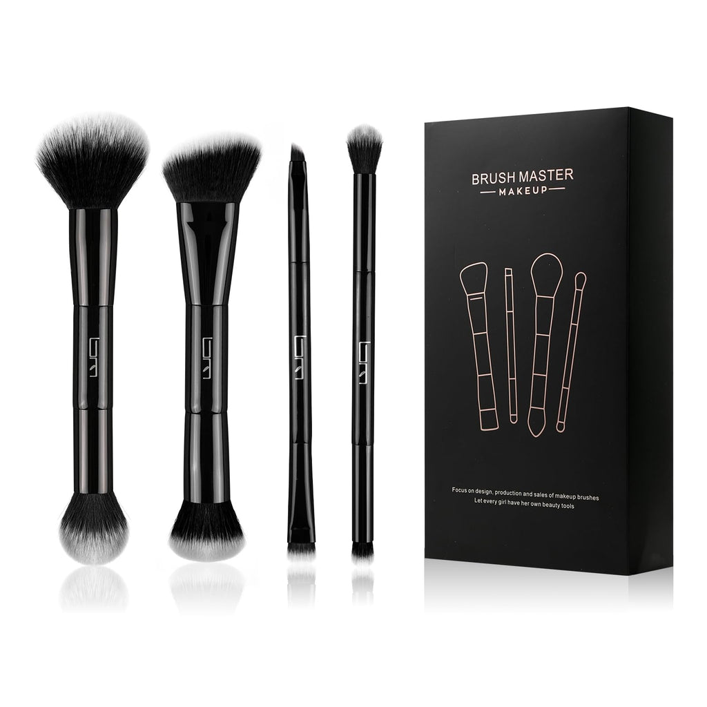 Brush Master 4Pcs Duo End Makeup Brushes, Foundation, Powder, Contour, Concealer, eye makeup Brush, Double-ended Multi-functional Synthetic Cosmetic Tools Makeup Brushes(Black)