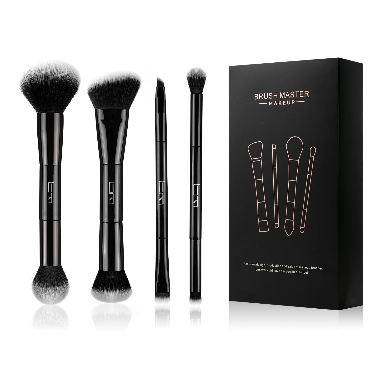 Brush Master 4Pcs Duo End Makeup Brushes, Foundation, Powder, Contour, Concealer, eye makeup Brush, Double-ended Multi-functional Synthetic Cosmetic Tools Makeup Brushes(Black)