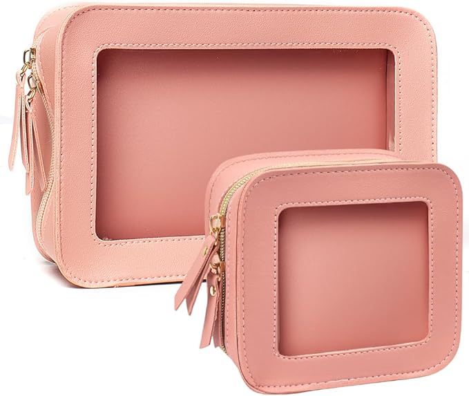 FFpaw 2 Pcs Clear Makup Bag Set, Clear Cosmetic Bags with Zipper Waterproof Small Travel Cosmetic Case Cute Make Up Pouch Mini Car Essentials for Women Travel Car Organizer