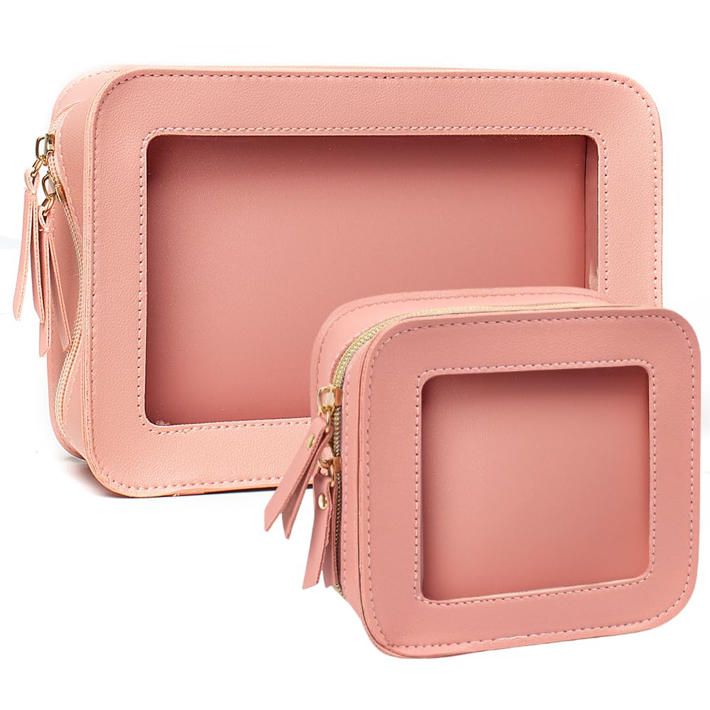 FFpaw 2 Pcs Clear Makup Bag Set, Clear Cosmetic Bags with Zipper Waterproof Small Travel Cosmetic Case Cute Make Up Pouch Mini Car Essentials for Women Travel Car Organizer