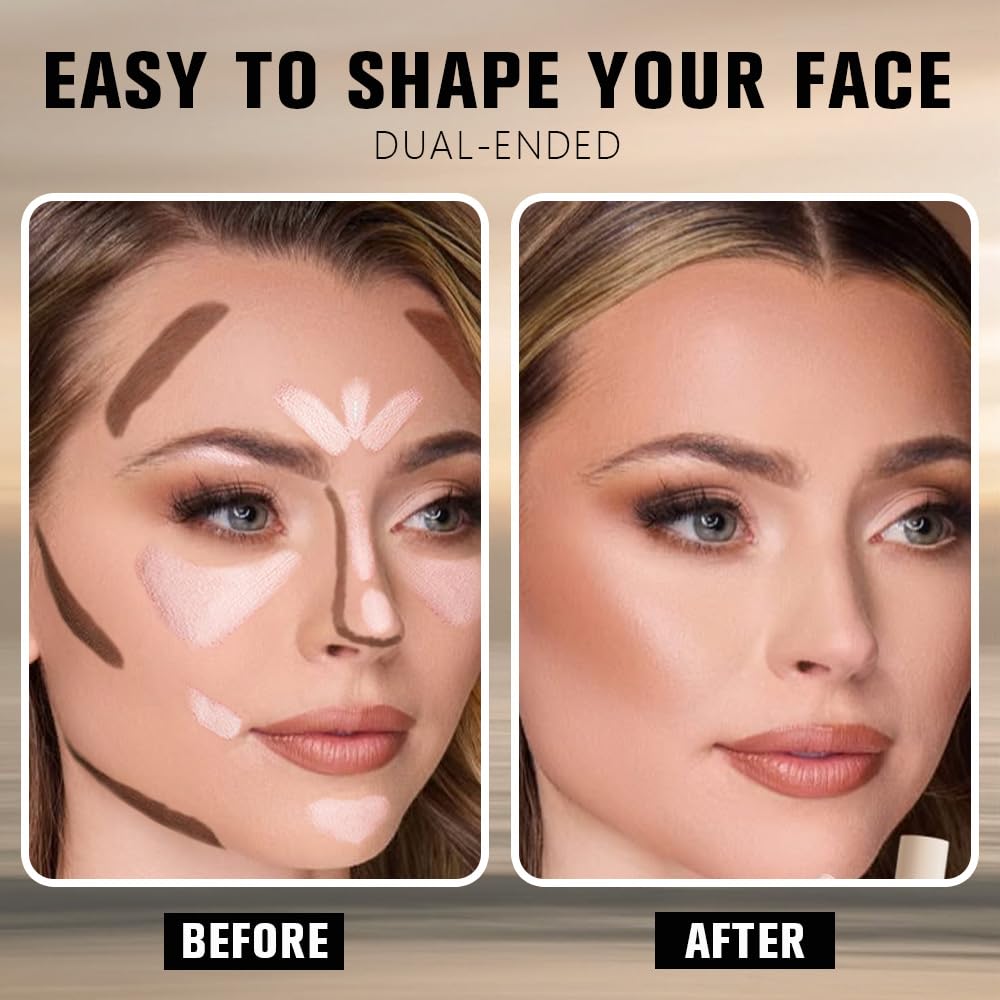 evpct Darker Nude & Light Pink Cream Foundation Stick Face Body Makeup Dual Ended, no Transfer Waterproof 2 in 1 Cream Concealer Stick Contouring Makeup, Nose Contour Bronzer Sticks Face Highlighter