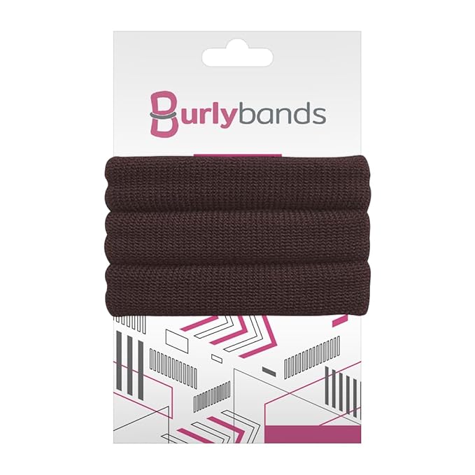 Burlybands Elastic Hair Ties No Damage for Thick Heavy Hair, Brown 3 Pack