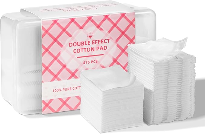 ICOTLE Square Cotton Pads 475 Pcs Makeup Remover Pads Cotton Squares for Face 75 Thick and 400 Ultra-Thin for Daily Skin Care, Pair with Makeup Remover