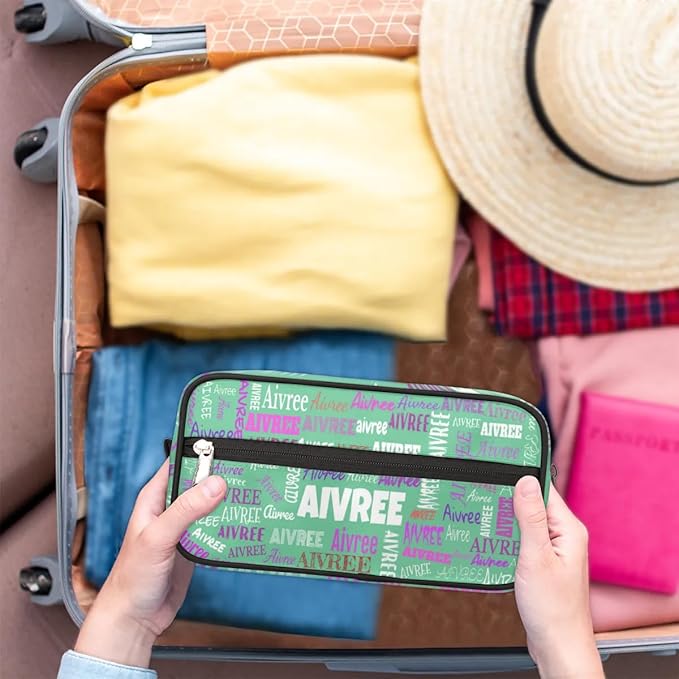 KFNHN Custom Portable Travel Cosmetic Bag with Name Light Green Solid Color