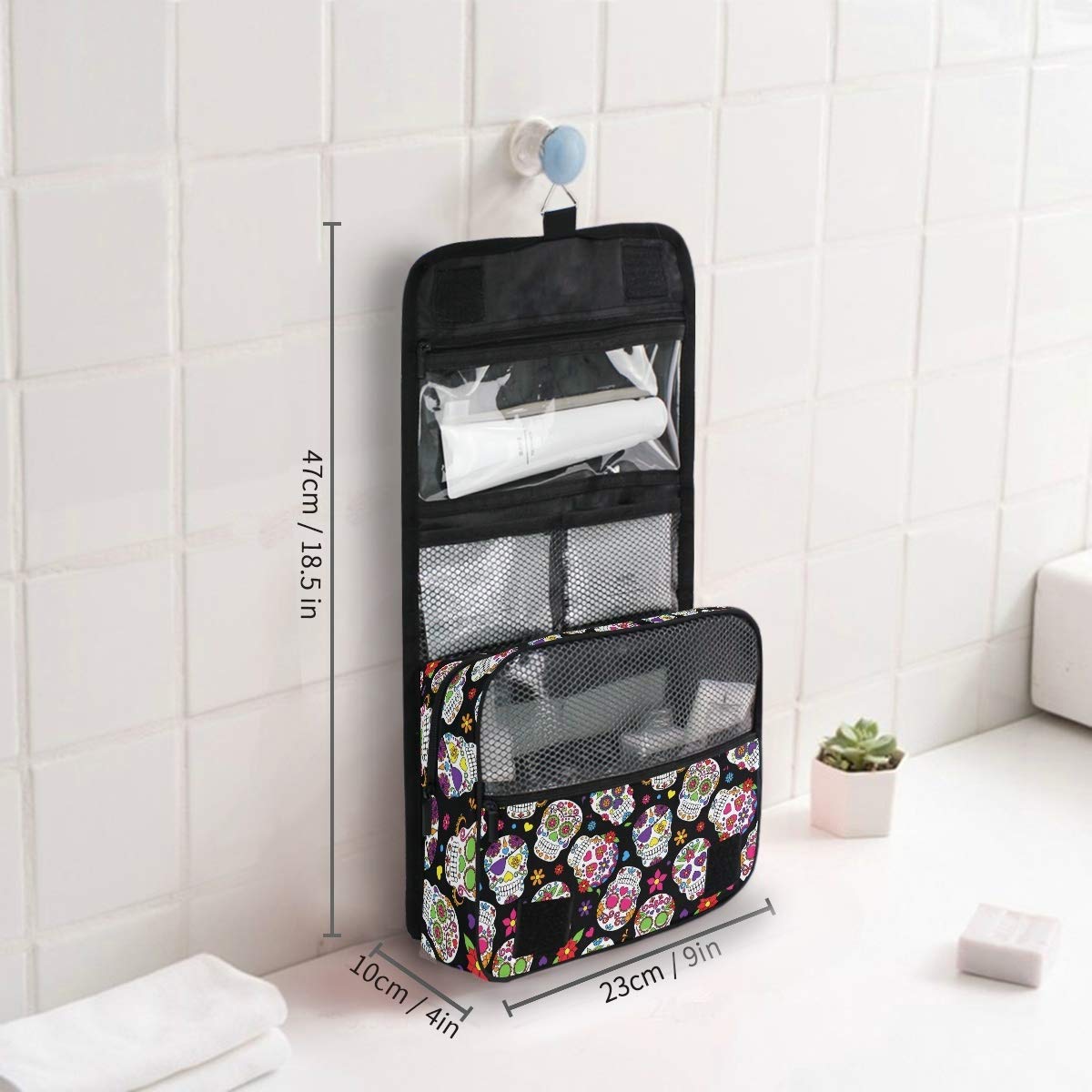 Hanging Travel Toiletry Bag Kit Makeup Case Cosmetics Organizer for Men Women (Sugar Skull)…