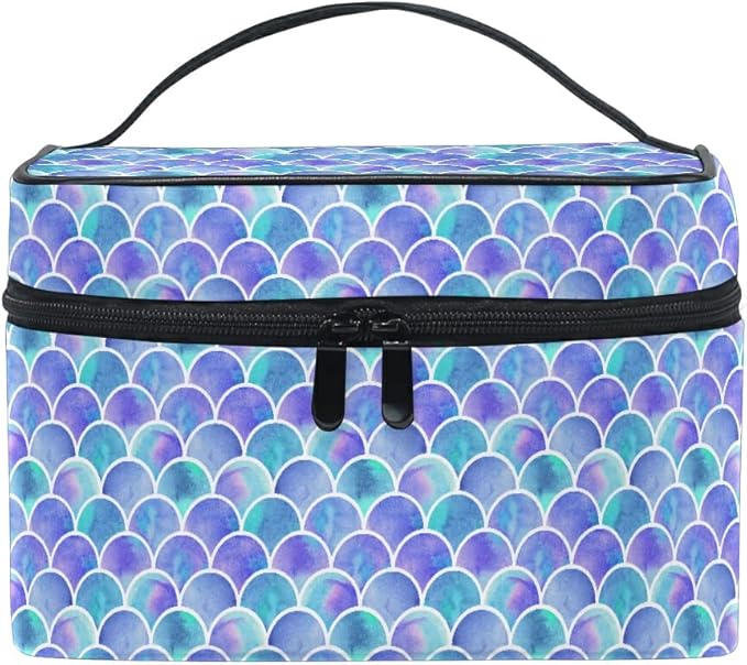 MNSRUU Mermaid Makeup Bag, Watercolor Rainbow Scales Mermaid Makeup Organizer Bags Toiletry Bag Box Travel Cosmetic Bag Make Up Train Case for Women Teen Girl Ladies